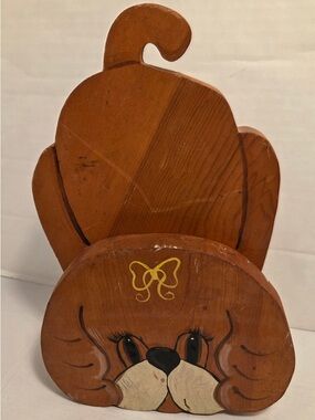 Hand-Painted Wooden Puppy Golden Spaniel Doorstop Vintage Dog